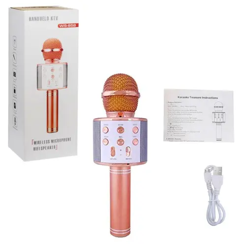 Уцінка. Бездротовий мікрофон С 48340 (50) 4 кольори, караоке, bluetooth, USB, колонка, в коробці Слабкий звук та коли лунає після голосу взагалі не чути