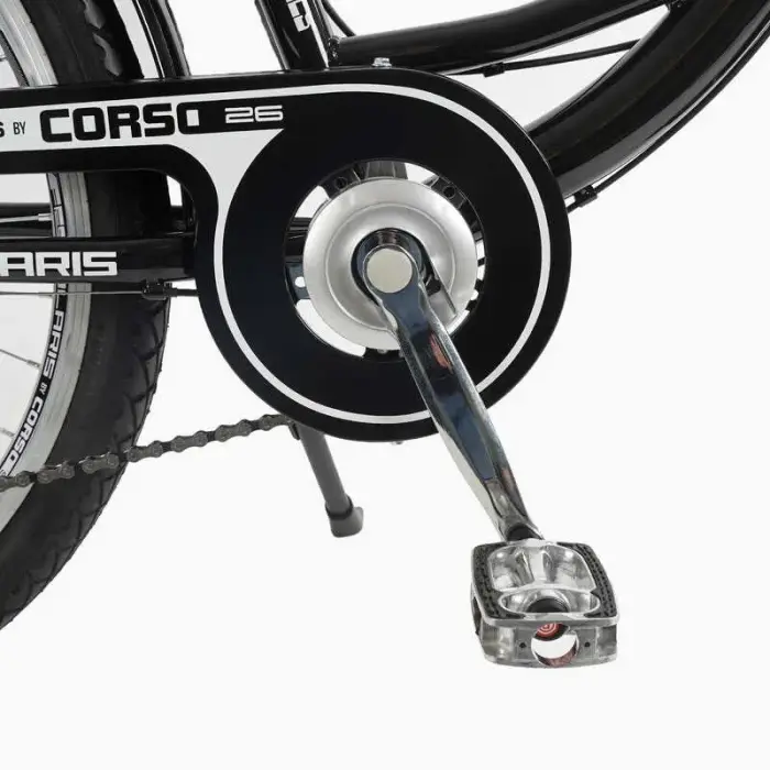 Велосипед міський Corso «Polaris» 26`` PS-80110 + КОШИК ЧОРНИЙ сталева рама 16.5``, Shimano 7 швидкостей, корзина, багажник