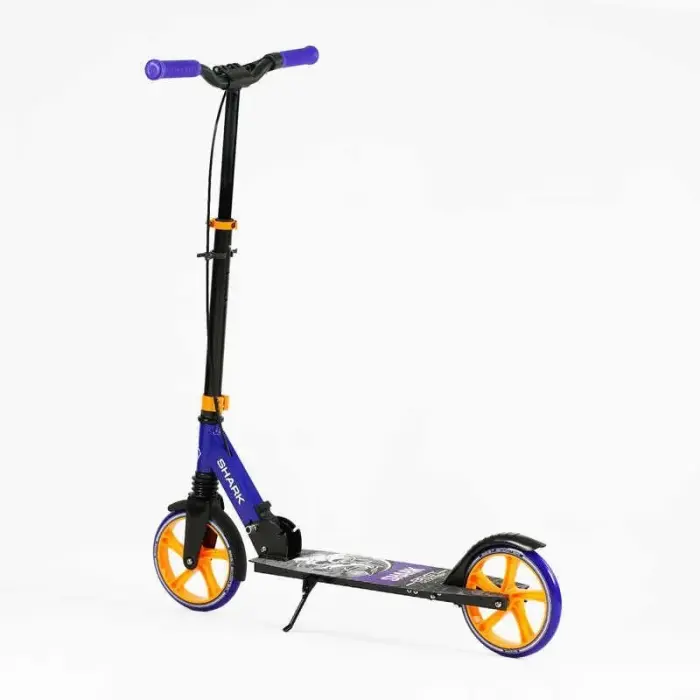 Самокат двухколесный "Best Scooter SHARK" (с ручным тормозом, зажим руля, колеса PU – 20 см, 1 амортизатор, в коробке)