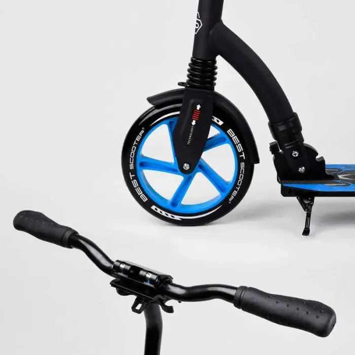 Самокат двухколесный Best Scooter 54664 колеса PU - переднее 23 см, заднее - 20 см, 1 амортизатор, широкий руль, зажим руля, в коробке
