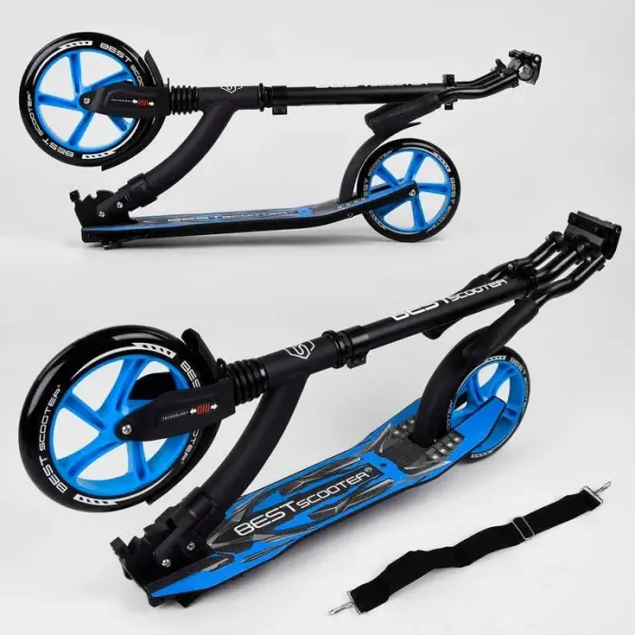Самокат двухколесный Best Scooter 54664 колеса PU - переднее 23 см, заднее - 20 см, 1 амортизатор, широкий руль, зажим руля, в коробке
