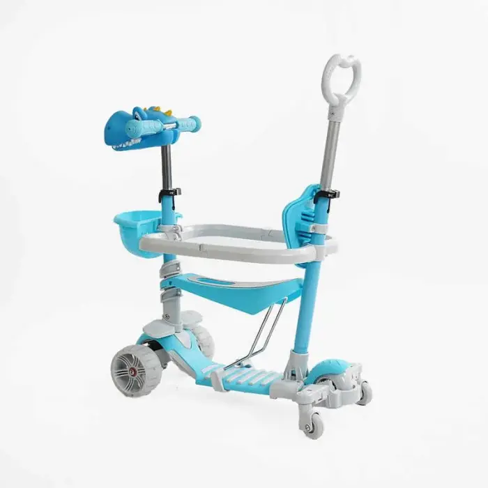 Самокат 5в1 "Best Scooter", с ДОП. КОЛЕСАМИ, защитный бампер, PU колеса со светом, в коробке