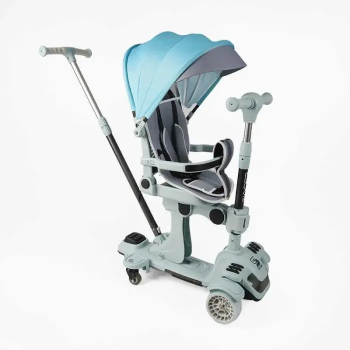 Самокат 5в1 Skyper(4) колеса PU125х40мм со светом, с капюшоном, поворотное сиденье, с ДОП. КОЛЕСАМИ, защитный бампер, в коробке