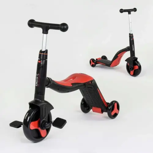 Самокат 3в1 (1) Best Scooter, самокат-велобіг-велосипед, ЧЕРВОНИЙ, світло, 8 мелодій, колеса PU, переднє колесо d = 20см, задні d = 11см