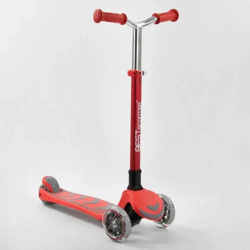 Самокат трехколесный Y-00325 (4) Best Scooter, КРАСНЫЙ, складной алюминиевый руль, 4 колеса PU со светом, d=12 см