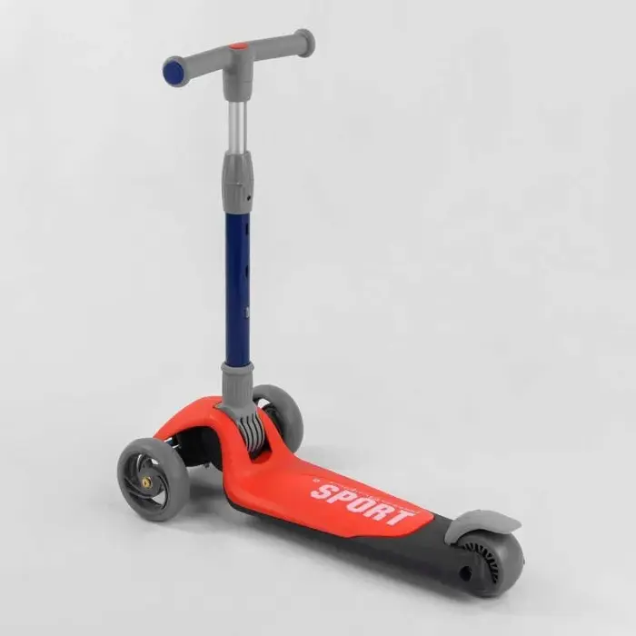 Самокат трехколесный F-44077 (6) Best Scooter, КРАСНЫЙ, складной алюминиевый руль, 3 колеса PU со светом, d=120*35мм