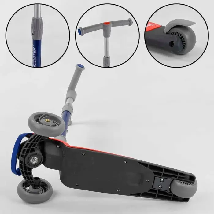 Самокат трехколесный F-44077 (6) Best Scooter, КРАСНЫЙ, складной алюминиевый руль, 3 колеса PU со светом, d=120*35мм