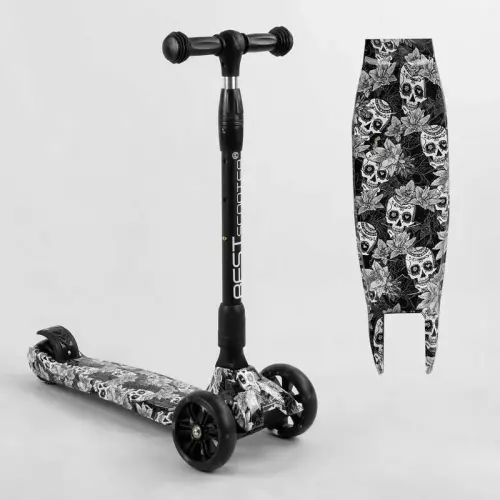 Самокат трехколесный "Best Scooter" (сложный алюминиевый руль, 3 колеса PU со светом, передний 130х35 мм, задний 80х45 мм, в коробке)