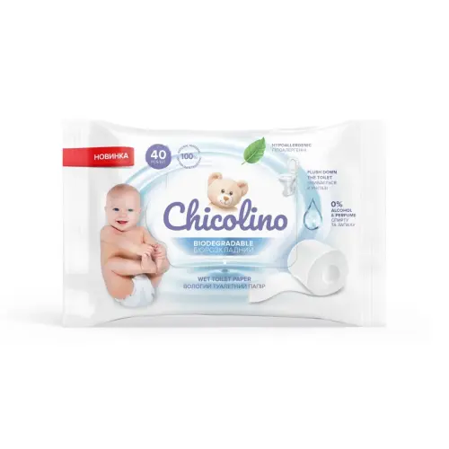 Chicolino, Туалетная бумага влажная для детей и взрослых, биоразлагаемая (40 шт)