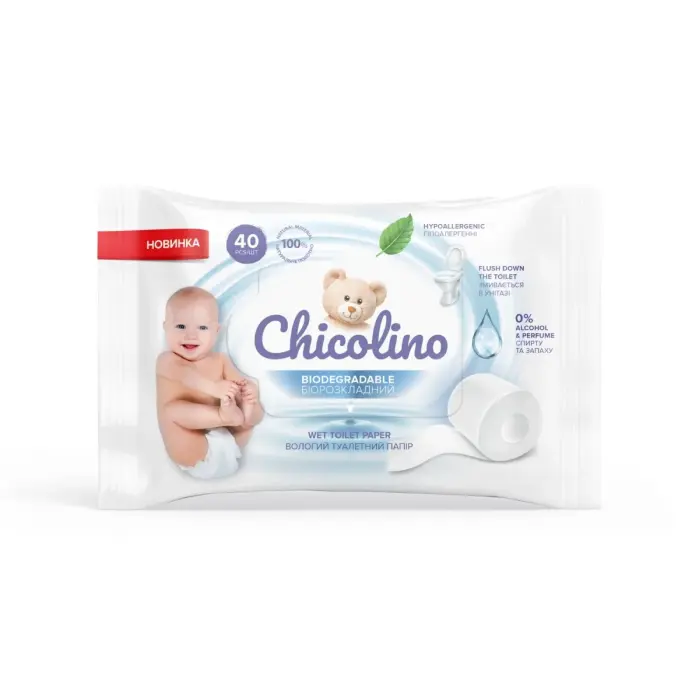 Chicolino, Туалетний папір вологий для дітей та дорослих, біорозкладний (40 шт)