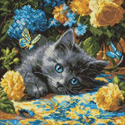 Алмазна мозаїка "Кошеня блакитнооке" 40х40 см