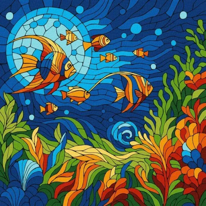 Картина за номерами - "Вітраж. Морський світ" ©art_selena_ua, 30х30см