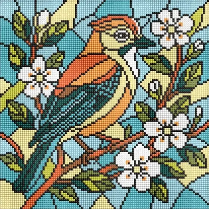 Алмазная мозаика - "Витраж. Сойка" ©art_selena_ua, 30х30см