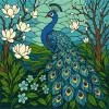 Картина за номерами - "Вітраж. Павич в магнолії" ©art_selena_ua, 30х30см