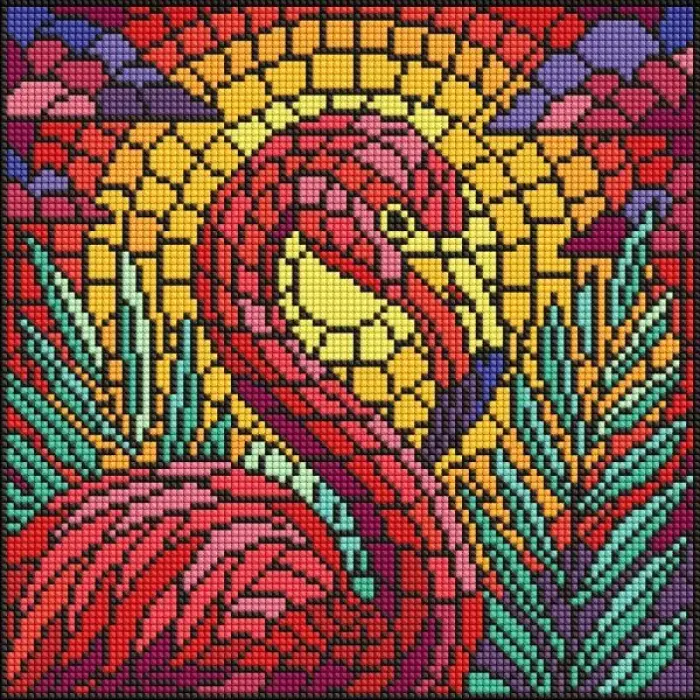 Алмазна мозаїка - "Вітраж. Фламінго" ©art_selena_ua, 30х30см