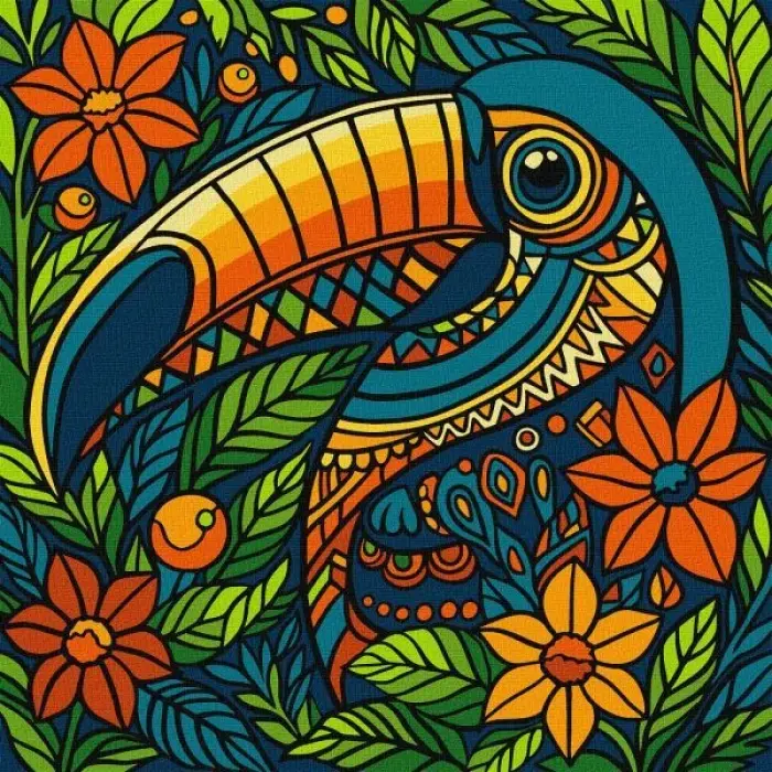Картина по номерам - "Витраж. Тукан" ©art_selena_ua, 30х30см