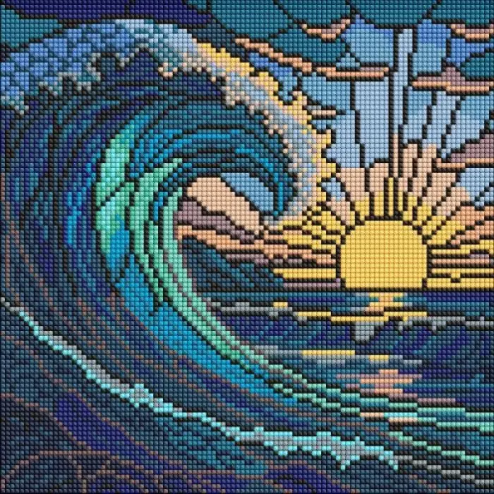 Алмазна мозаїка - "Вітраж. Хвиля" ©art_selena_ua, 30х30см
