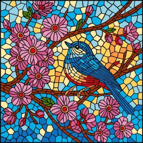 Картина по номерам - "Витраж. Синица" ©art_selena_ua, 30х30см