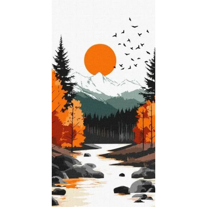 Картина за номерами - "Жовтий місяць серед осіннього лісу" ©art_selena_ua, 40х80см
