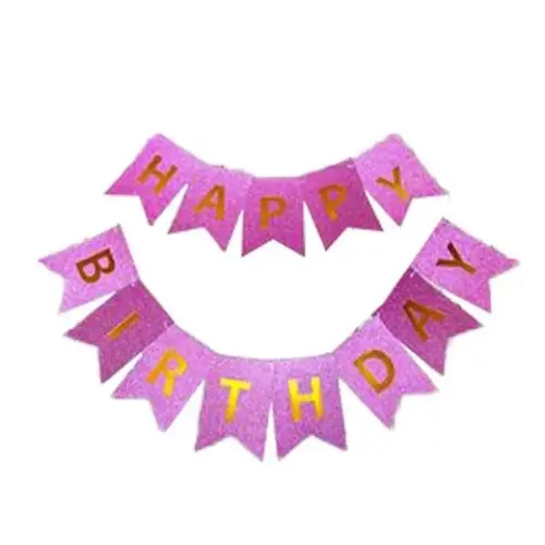Гірлянда-розтяжка прапорця "Happy birthday" 12*16см-5м, рожева