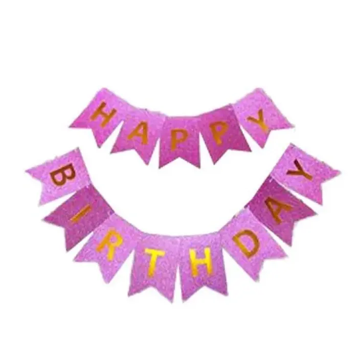 Гірлянда-розтяжка прапорця "Happy birthday" 12*16см-5м, рожева