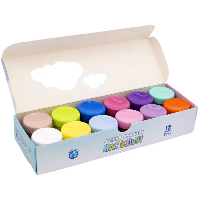 Фарби гуашеві пастельні кольори 12 кольорів по 20 мл