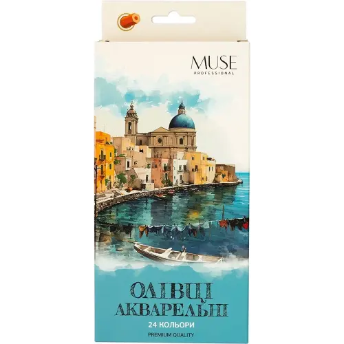 Карандаши акварельные шестигранные MUSE 24 цвета с кисточкой и точилкой