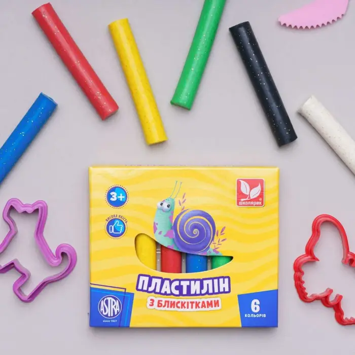 Пластилін круглий з блискітками 6 кольорів