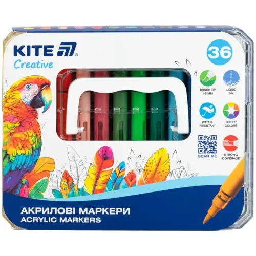 Маркери акрилові з рідкими чорнилами, 36шт Kite Creative