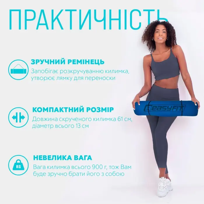 Коврик для йоги и фитнеса EasyFit TPE+TC 6 мм двухслойный + Чехол синий-желтый
