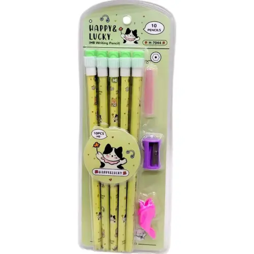 Карандаши "Happy&Lucky" HB с большой резинкой, 10 штук (Зеленый)