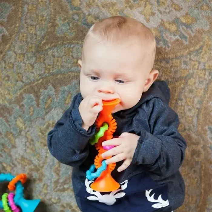 Прорезыватель-погремушка на присосках Fat Brain Toys pipSquigz Loops, оранжевый