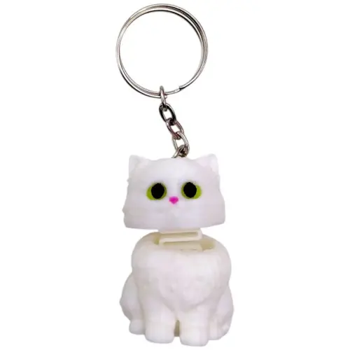 Брелок 3d друк "КОТИК З ПРУЖИНОЮ" (БІЛИЙ), KEYCHAIN