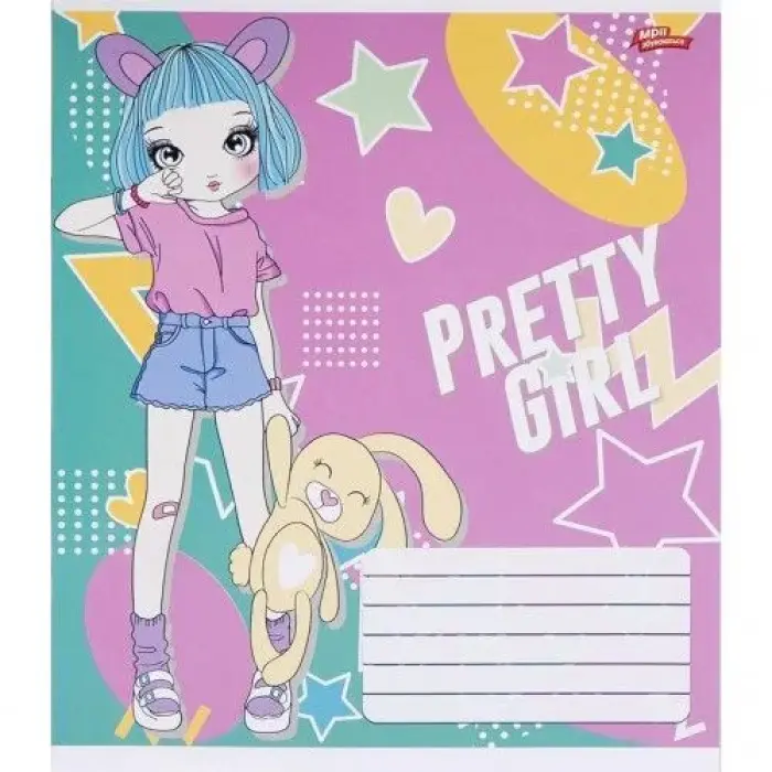 Зошит КОЛЬОРОВИЙ на 12 аркушів КЛІТИНКА "PRETTY GIRL" (20 ШТ)