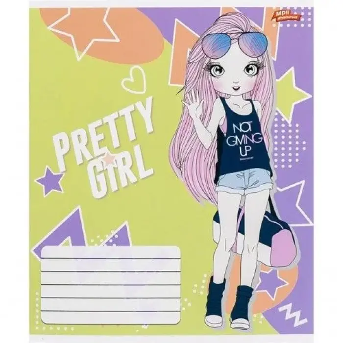 Зошит КОЛЬОРОВИЙ на 12 аркушів КЛІТИНКА "PRETTY GIRL" (20 ШТ)