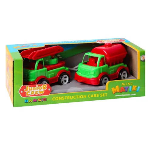 Mini Matiki коробка 2 (пожежна, водовіз), Набір дитячий BAMSIC (ЧЕРВОНО-ЗЕЛЕНИЙ)