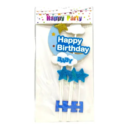 Топпер на торт "Happy Birthday: Луна" (ГОЛУБОЙ)