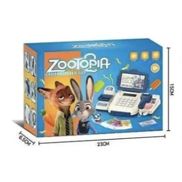 Кассовый аппарат калькулятор "Зоотрополис / Zootopia", сканер имеет красную подсветку, монеты, купюры, банковская карта (розовый)