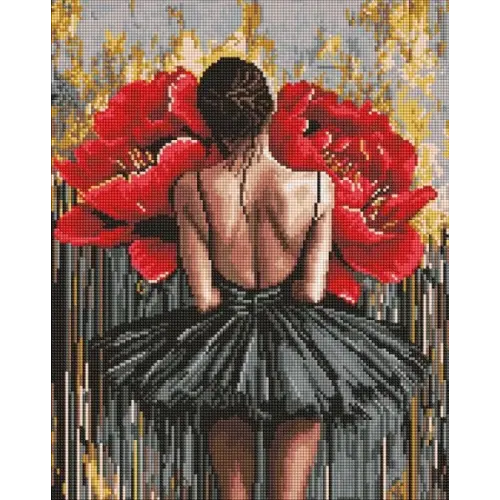 Алмазна мозаїка без підрамника - Балерина з червоними півоніями ©art_selena_ua