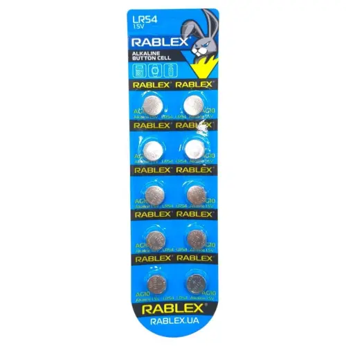 Батарейка RABLEX "таблетка" 1.5V AG10 (LR54) ціна за 1 блістер - 10 шт