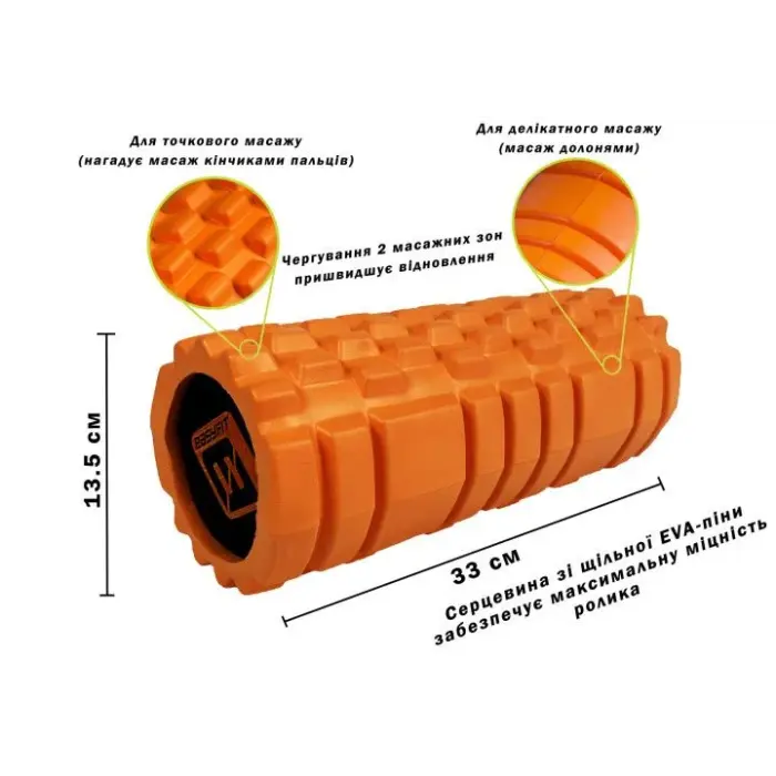 Масажний ролик EasyFit Solid Roller v.1.1s 33 см помаранчевий