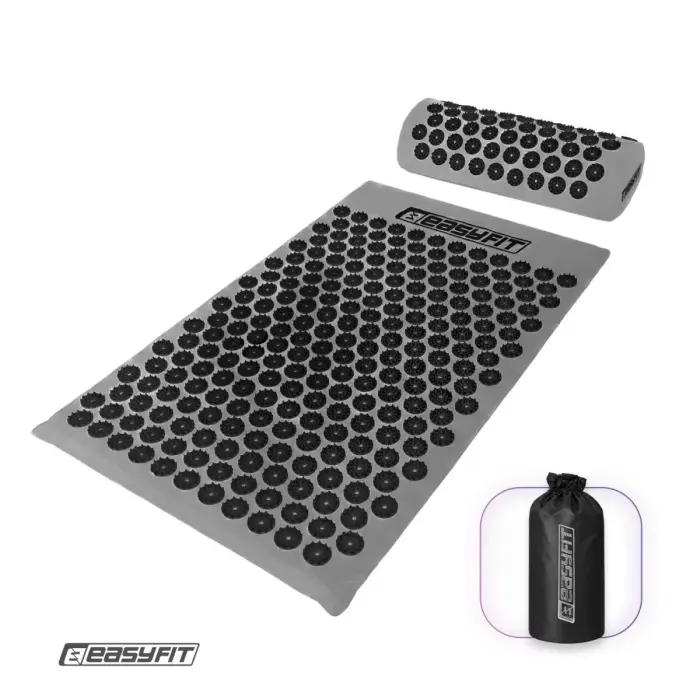 Масажний килимок EasyFit з подушкою (аплікатор Кузнєцова) + чохол Сірий з чорним