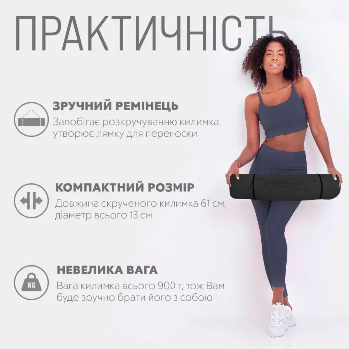 Килимок для йоги та фітнеса EasyFit TPE+TC 6мм двошаровий + Чохол чорний з червоним