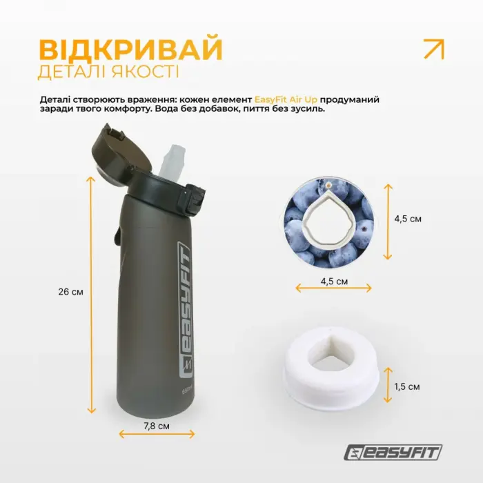 Спортивна пляшка для води зі смаками EasyFit Air Up (7 ароматизованих капсул у комплекті), 650 мл