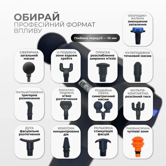 Перкуссионный вибромассажер Easyfit UltraGun 13 насадок