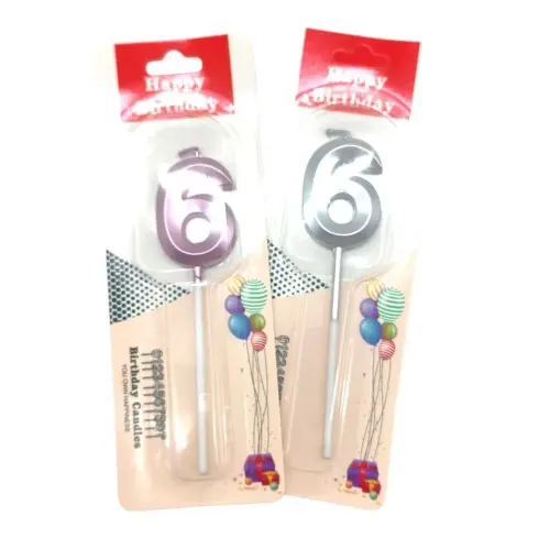 Свеча-цифра "6" металлик 5 см (микс цветов), 1 шт