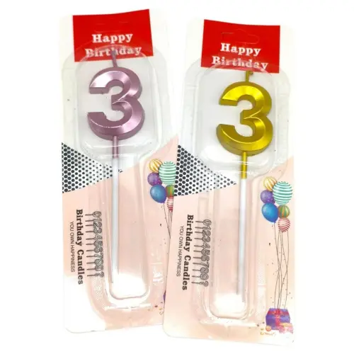 Свеча-цифра "3" металлик 5 см (микс цветов), 1 шт