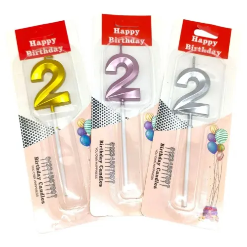 Свеча-цифра "2" металлик 5 см (микс цветов), 1 шт