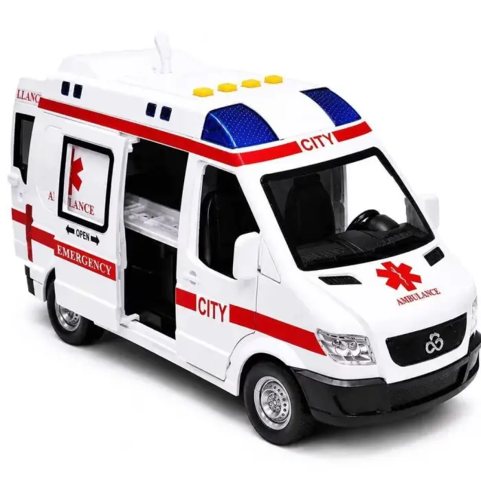 Машинка WY 1152 A (18) "Швидка допомога", підсвічування, звуки, інерція, двері відчиняються, масштаб 1:10, в коробці