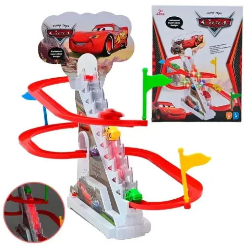 Трек Cars автоматический подъем, звуки, мелодия, подсветка, 3 машинки